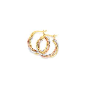 9ct+Gold+Tri+Tone+12mm+Open+Plait+Hoop+Earrings