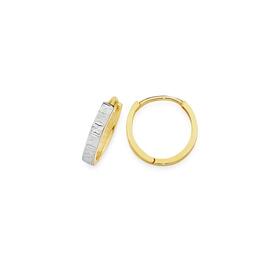 9ct-Gold-Two-Tone-11mm-Diamond-Cut-Sparkle-Huggie-Earrings on sale