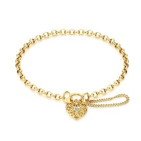 9ct+Gold+19cm+Solid+Belcher+Diamond+Padlock+Bracelet