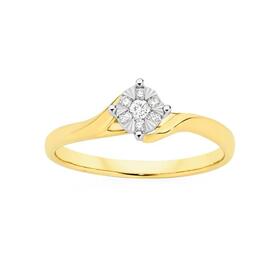 9ct-Gold-Diamond-Cluster-Swirl-Ring on sale