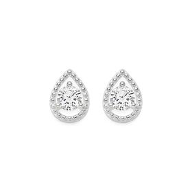 Sterling+Silver+Round+Cubic+Zirconia+Pear+Frame+Studs