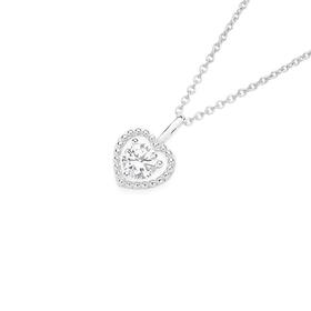 Sterling-Silver-Round-Cubic-Zirconia-Heart-Frame-Pendant on sale