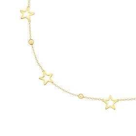 9ct+Gold+45cm+Open+Star+%26amp%3B+Bead+Trace+Necklet