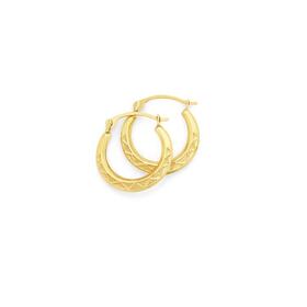 9ct+Gold+10mm+Textured+Creole+Earrings