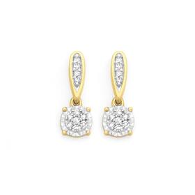 9ct-Gold-Diamond-Cluster-Drop-Stud-Earrings on sale