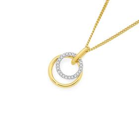 9ct+Gold+Diamond+Double+Circle+Pendant