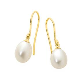 9ct+Gold+Pearl+Drop+Earrings