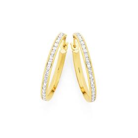 9ct+Gold+18mm+Cubic+Zirconia+Hoop+Earrings