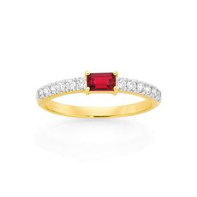 9ct+Gold+Created+Ruby+%26amp%3B+Cubic+Zirconia+Ring