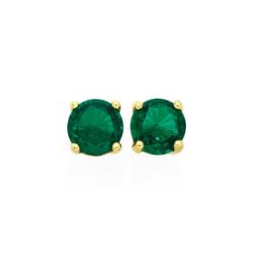 9ct+Gold+Created+Emerald+Studs