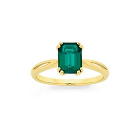9ct+Gold+Created+Emerald+Ring