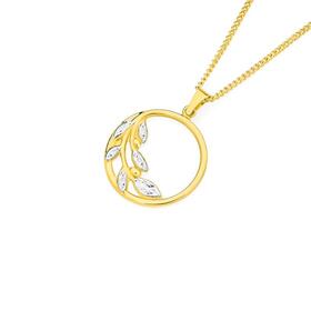 9ct-Gold-Two-Tone-Diamond-Cut-Leaves-Circle-Pendant on sale