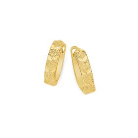 9ct-Gold-Diamond-Cut-Stardust-V-Pattern-Huggie-Earrings on sale