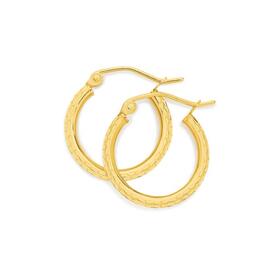 9ct-Gold-2x12mm-Diamond-Cut-Hoop-Earrings on sale