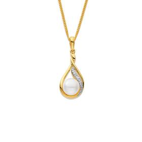 9ct-Gold-Freshwater-Pearl-Diamond-Pendant on sale