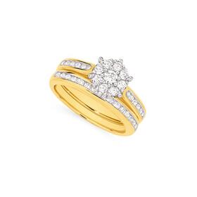 9ct+Gold+Diamond+Cluster+Bridal+Set