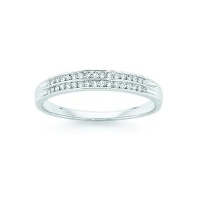 9ct+White+Gold+Diamond+Double+Row+Ring