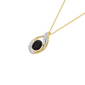 9ct-Gold-Black-Sapphire-Diamond-Pendant on sale