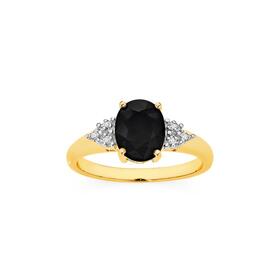 9ct+Gold+Black+Sapphire+%26amp%3B+Diamond+Ring