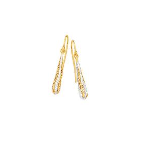 9ct-Two-Tone-Gold-Diamond-Cut-Filigree-Bomber-Hook-Drop-Earrings on sale