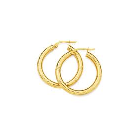 9ct+Gold+3x20mm+Diamond-Cut+Hoop+Earrings