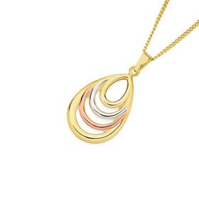 9ct-Gold-Tri-Tone-Multi-Teardrop-Pendant on sale