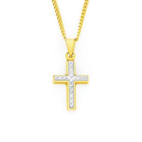9ct-Gold-Two-Tone-Diamond-Cut-Centre-Cross-Pendant on sale