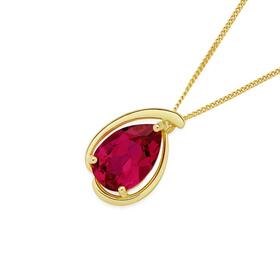 9ct-Gold-Created-Ruby-Pear-Cut-Halo-Pendant on sale