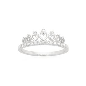 Silver-7-Hearts-CZ-Tiara-Ring-Size-O on sale
