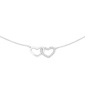 Silver-CZ-Heart-Linked-Polished-Heart-Necklet on sale