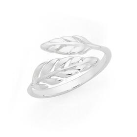 Silver-Two-Leaf-Crossover-Ring-Size-O on sale