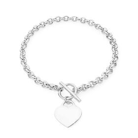 Silver-19cm-Belcher-T-Bar-with-Heart-Bracelet on sale