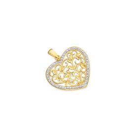 9ct-Gold-Diamond-Leaves-Filigree-Heart-Pendant on sale