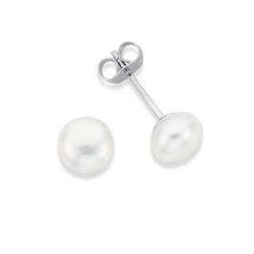 Sterling-Silver-7x75mm-Button-Cultured-Freshwater-Pearl-Stud-Earrings on sale