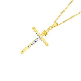 9ct+Gold+Two+Tone+28mm+Crucifix+Cross+Pendant