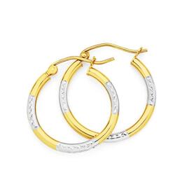 9ct-Gold-Two-Tone-2x15mm-Diamond-Cut-Striped-Hoop-Earrings on sale