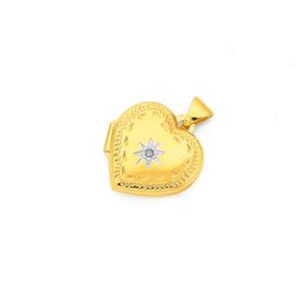 9ct+Gold+Two+Tone+15mm+Diamond+Set+Engraved+Edge+Locket