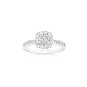 9ct+White+Gold+Diamond+Cushion+Cluster+Ring