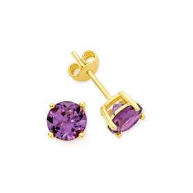 9ct-Gold-Amethyst-6mm-Round-Stud-Earrings on sale