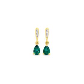 9ct-Gold-Created-Emerald-Diamond-Earrings on sale