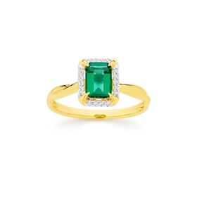 9ct-Gold-Created-Emerald-Diamond-Ring on sale