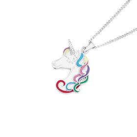 Silver-Multi-Colour-Enamel-Unicorn-Head-Pendant on sale