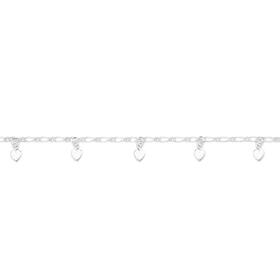 Sterling+Silver+18.5cm+1%2B1+Figaro+Heart+Charm+Bracelet