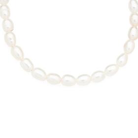 Sterling+Silver+40cm+3x3.5mm+Cult+F%2FW+Rice+Pearl+Necklet
