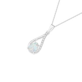 Sterling-Silver-Man-Made-Opal-Cubic-Zirconia-Teardrop-Pendant on sale