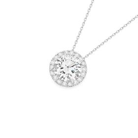 Sterling-Silver-Cubic-Zirconia-Round-Halo-Pendant on sale