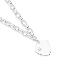 Silver-19cm-Oval-Belcher-w-Heart-Charm-Bracelet on sale
