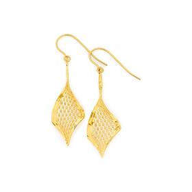 9ct-Gold-Kite-Shape-Mesh-Diamond-Cut-Edge-Hook-Drop-Earrings on sale