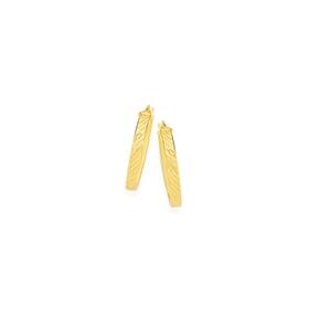 9ct-Gold-15mm-Square-Tube-Diamond-Cut-Oval-Hoop-Earrings on sale
