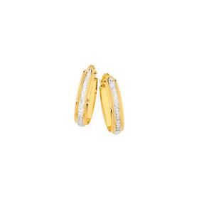 9ct-Gold-Two-Tone-12mm-Diamond-Cut-Centre-Oval-Hoop-Earrings on sale